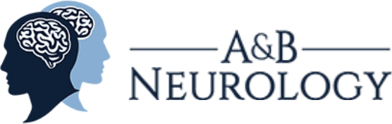 A&B Neurology Logo - a profile of 2 cartoon heads with brains visible