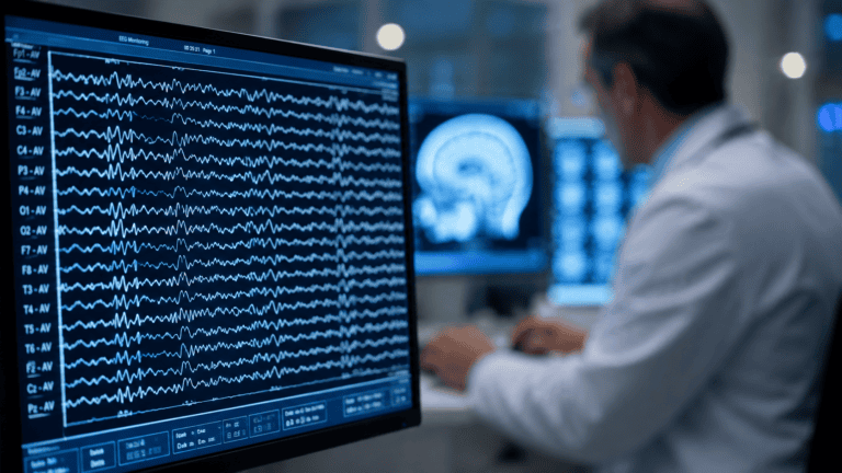 Neurologist interpreting EEG results on a computer
